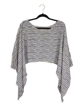 Free People Striped Open Knit Cropped Poncho Sweater Blue & White Small